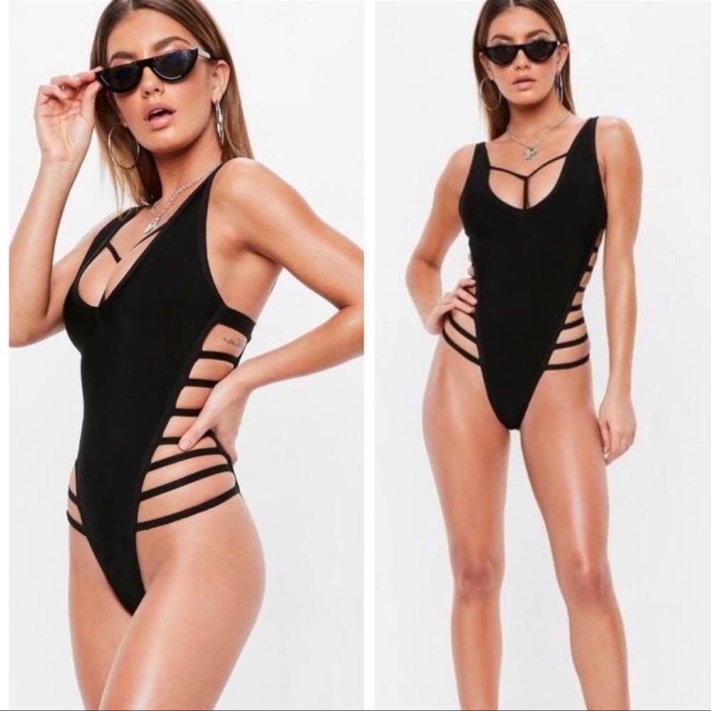 Missguided black side cut out strappy swim size 8